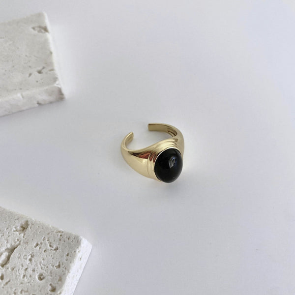 18k Gold-Plated Sterling Silver  Vintage Onyx Ring