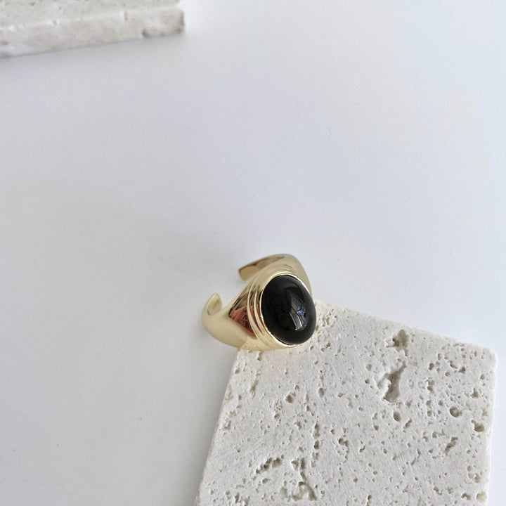 18k Gold-Plated Sterling Silver  Vintage Onyx Ring