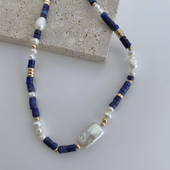 Blue Chalcedony Pearl Necklace - EVERLIA STUDIO