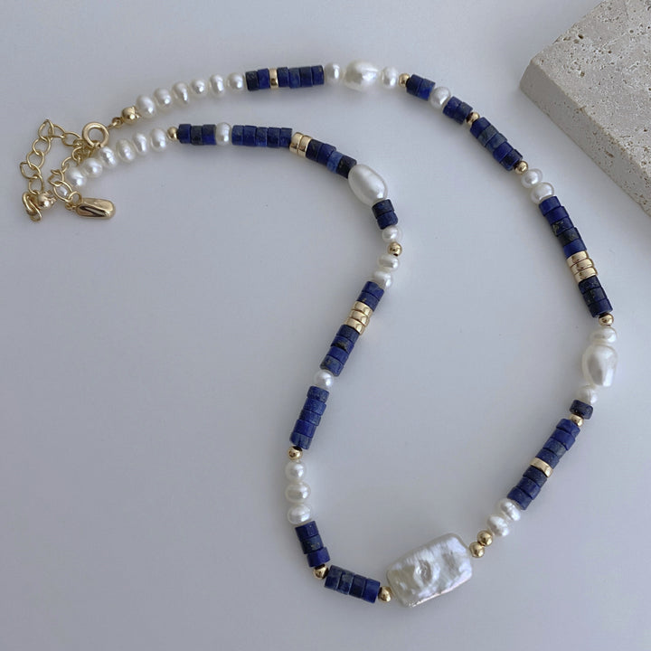 Blue Chalcedony Pearl Necklace - EVERLIA STUDIO