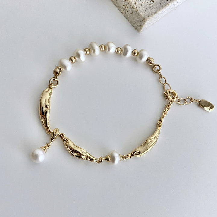 18k Gold-Plated Sterling Silver Pearl Scarf Bracelet - EVERLIA STUDIO