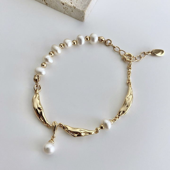 18k Gold-Plated Sterling Silver Pearl Scarf Bracelet - EVERLIA STUDIO