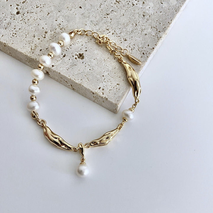 18k Gold-Plated Sterling Silver Pearl Scarf Bracelet - EVERLIA STUDIO