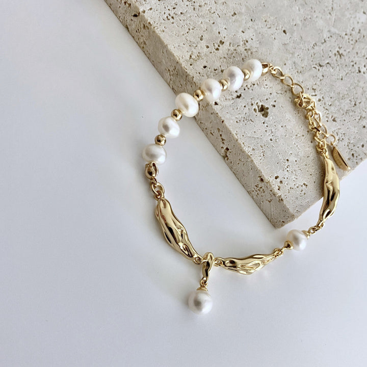 18k Gold-Plated Sterling Silver Pearl Scarf Bracelet - EVERLIA STUDIO