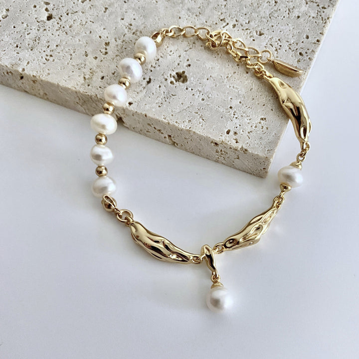 18k Gold-Plated Sterling Silver Pearl Scarf Bracelet - EVERLIA STUDIO