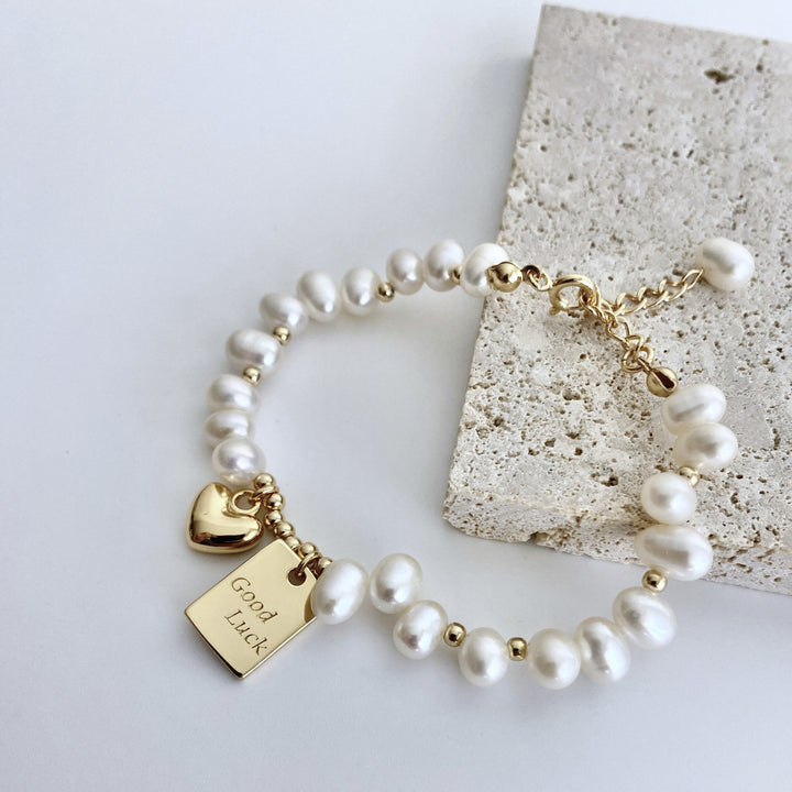 Pearl Bracelet with Gold Plated Lucky Charm - EVERLIA STUDIO