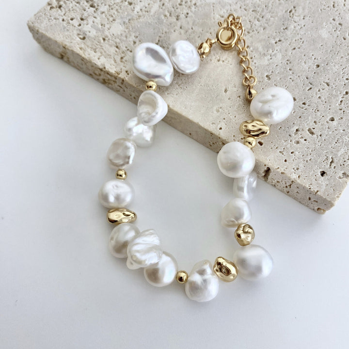 18k Gold-Plated Sterling Silver Pearl Bracelet - EVERLIA STUDIO