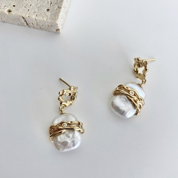 18k Gold Plated Sterling Silver French-inspired Natural Pearl Earring - EVERLIA STUDIO