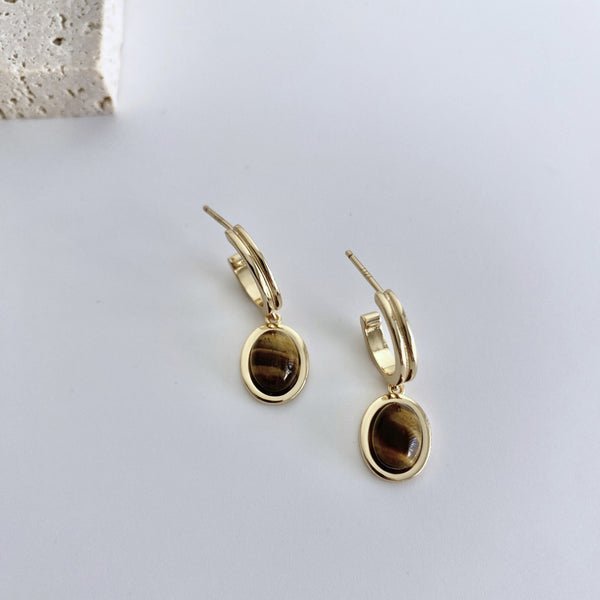 18k Gold-Plated Sterling Silver Tiger Eye Stone Earring - EVERLIA STUDIO