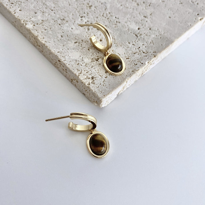 18k Gold-Plated Sterling Silver Tiger Eye Stone Earring - EVERLIA STUDIO