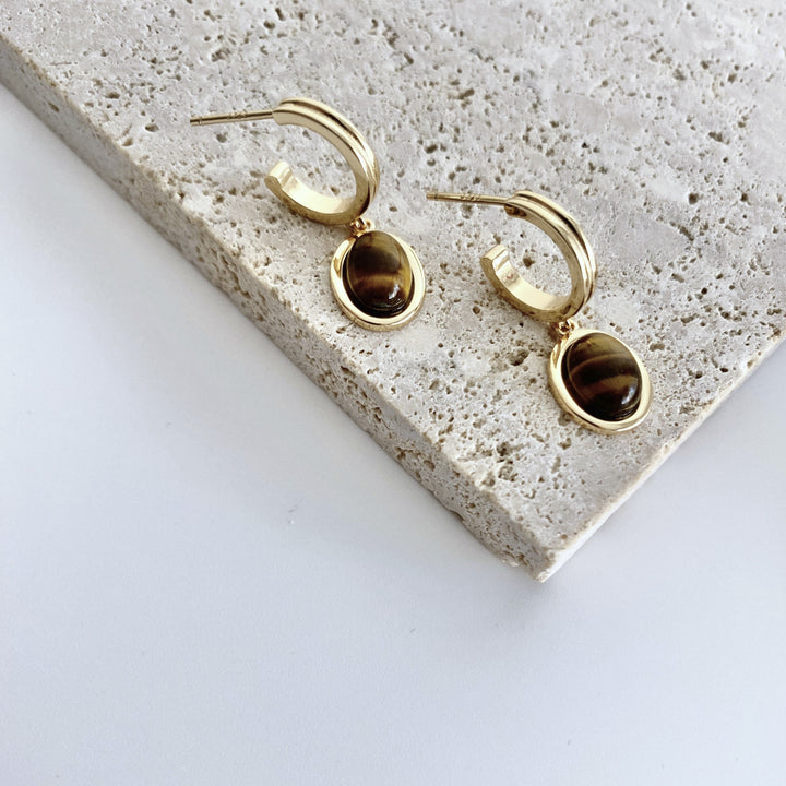 18k Gold-Plated Sterling Silver Tiger Eye Stone Earring - EVERLIA STUDIO