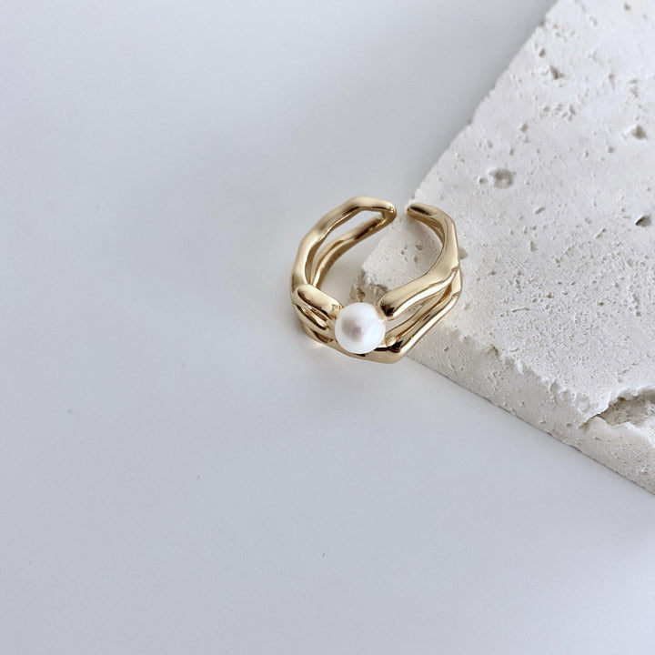 18k Gold-Plated Sterling Silver Pearl Ring - EVERLIA STUDIO