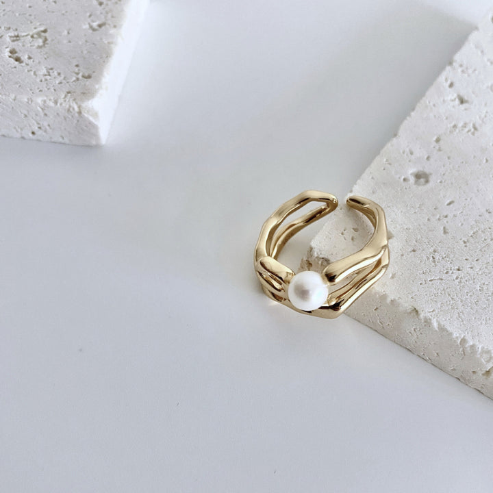 18k Gold-Plated Sterling Silver Pearl Ring - EVERLIA STUDIO